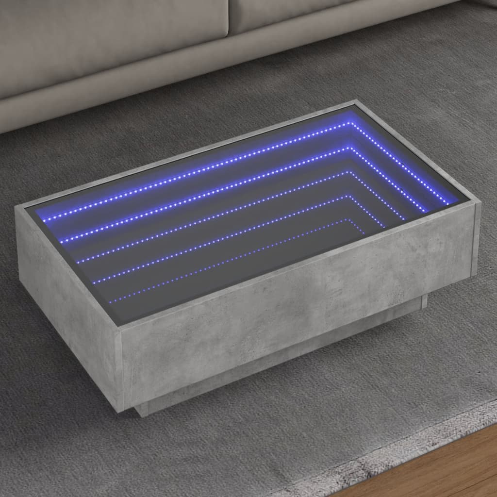 Stolik kawowy z LED, szarość betonu, 90x50x30 cm vidaXL