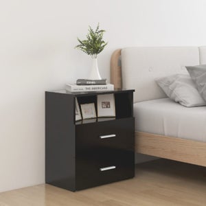 Comodino Nero 50x30x51,5 Cm In Legno Ingegnerizzato – Tavolino Da Letto Con Scomparti Aperti Per Soggiorno E Camera