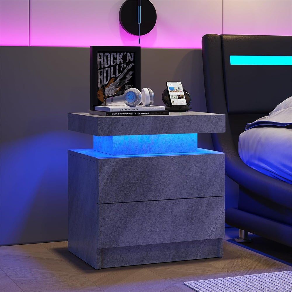 Nowoczesna szafka nocna LED – 2 szuflady, regulowane oświetlenie RGB do sypialni i salonu