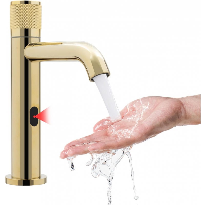 Złota bateria mieszająca z czujnikiem podczerwieni, zasilana bateryjnie automatyczna bateria zlewozmywakowa z czujnikiem