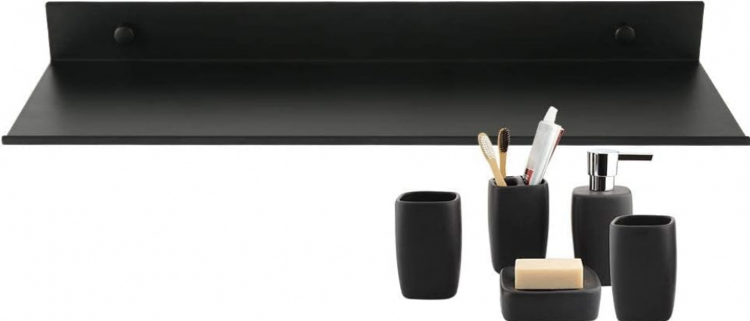 1 Półka Ścienna Pływająca, Prostokątna Półka Łazienkowa z Matowego Aluminium, Elegancki Ścienny Stojak do Przechowywania Kosmetyków, Czarny (40cm)