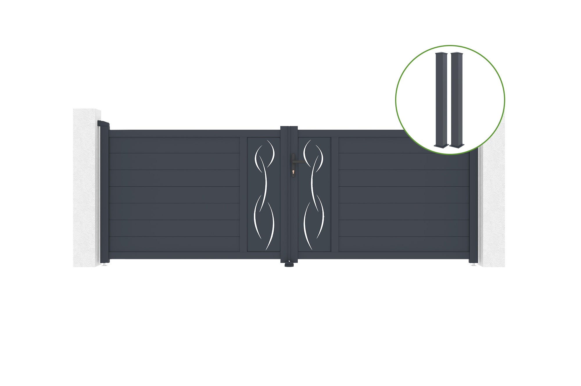 Brama skrzydłowa 3,5m LIFE wys. 120cm aluminiowa + 2 słupki EIFEL 15x15cm wys. 1