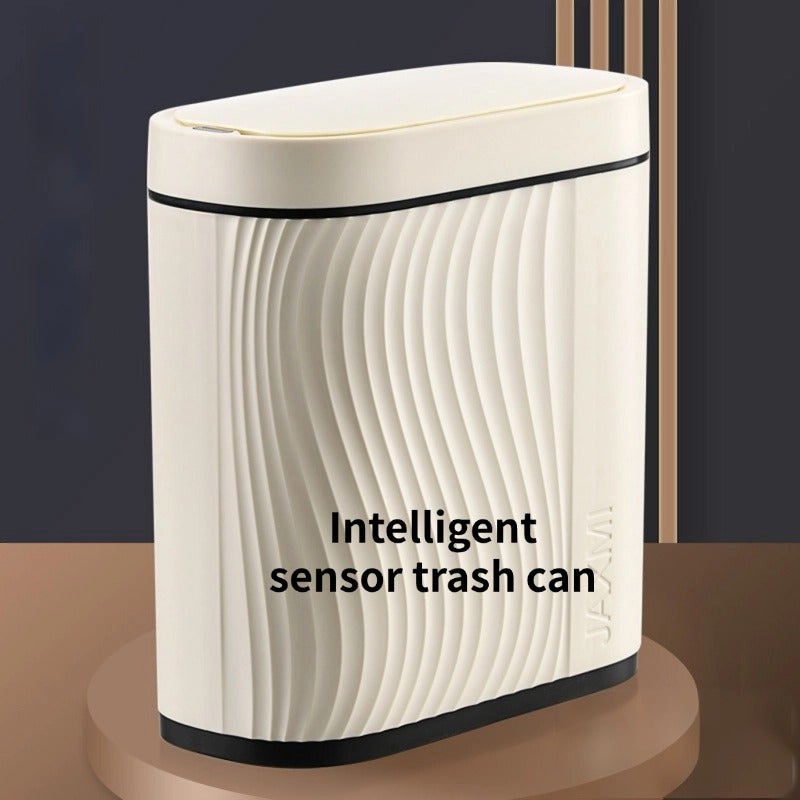 Kosz Sensor 8L z Czarną Ramką - Supercienki Wodoodporny do Łazienki/Sypialni/Salonu/Biura, Biały