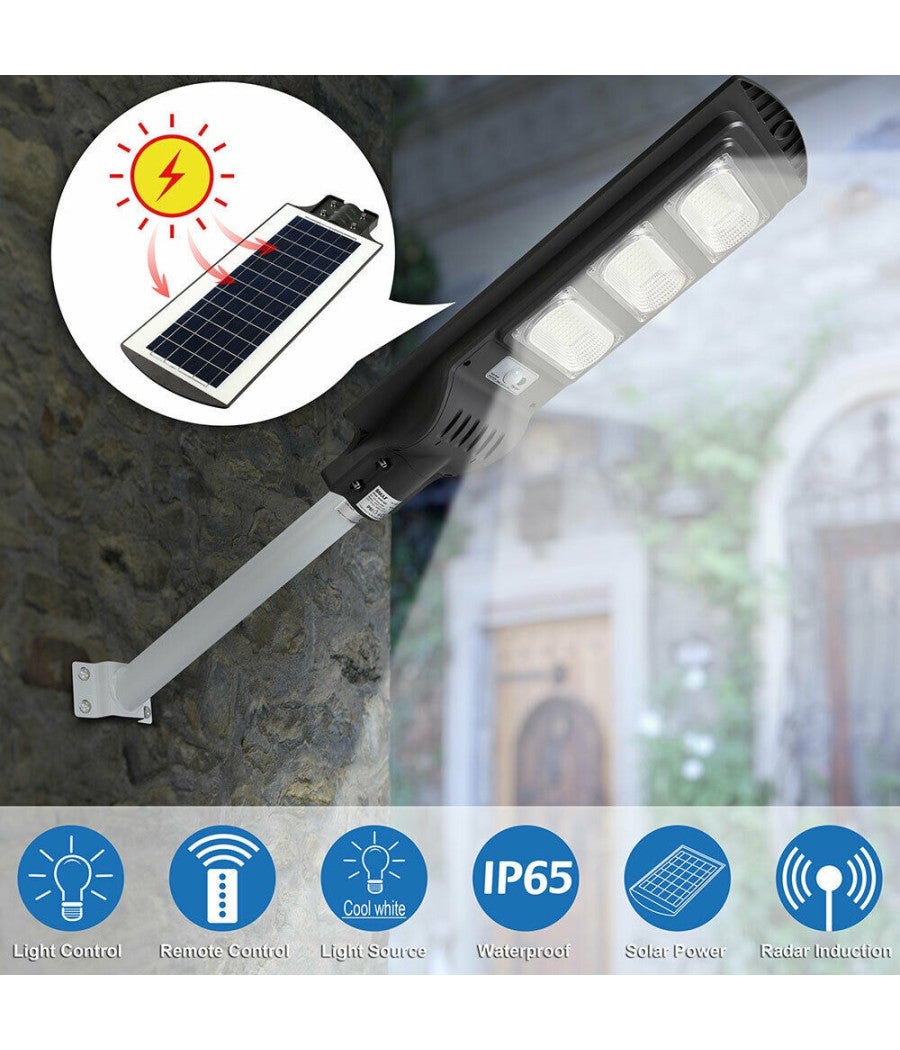 Trade Shop - Lampione Stradale Faro Led 90w Solare Luce Esterno Sensore Movimento Telecomando - - 2