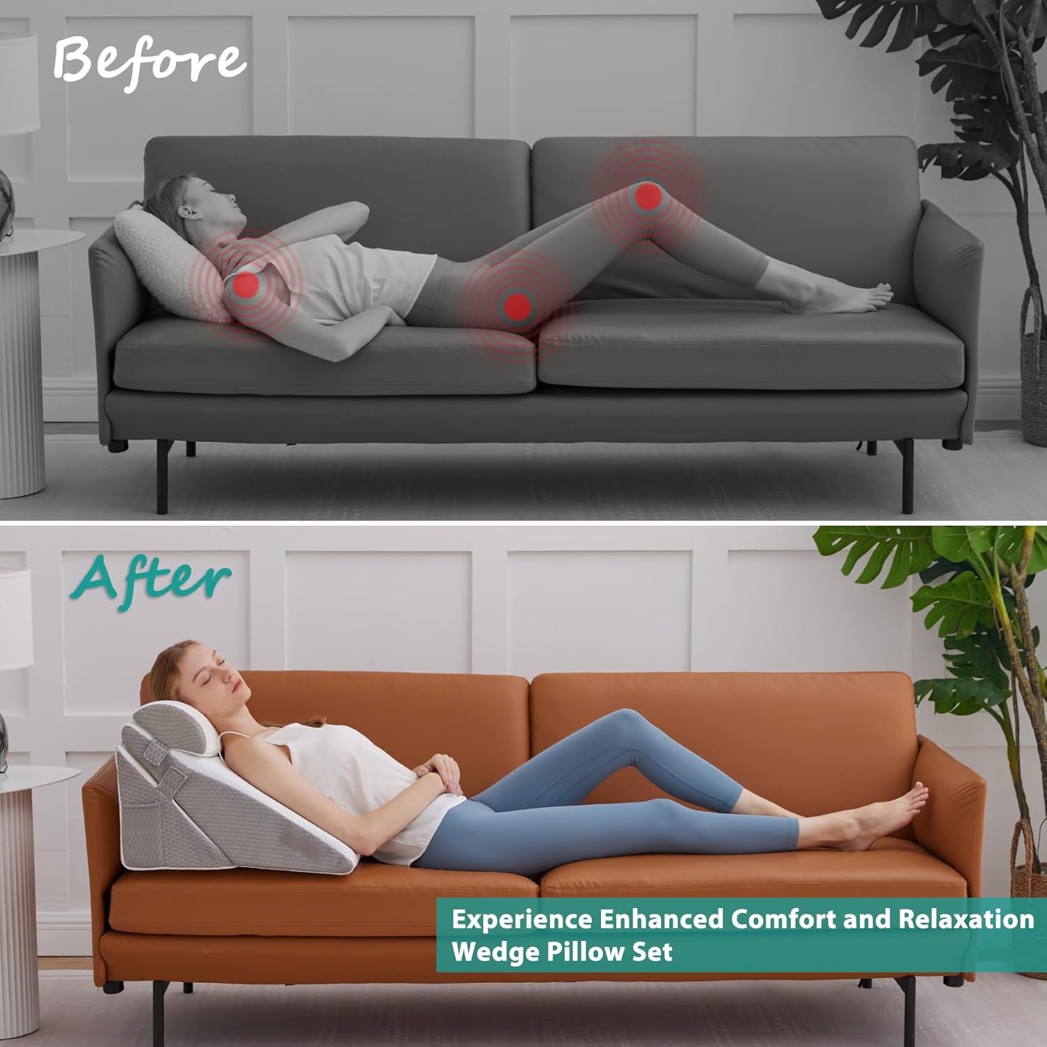 Ensemble de trois coussins postopératoires en forme de coin,Coussin en forme de coin ajustable, idéal pour dormir, incliner la tête de lit et - 7