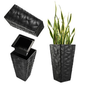 KADAX Vaso Rialzato In Plastica Per Piante, Coprivaso Con Piedistello Simil-Legno, Set Da 2, Altezza 39.5 Cm, Nero, Per Interno/Esterno - 5
