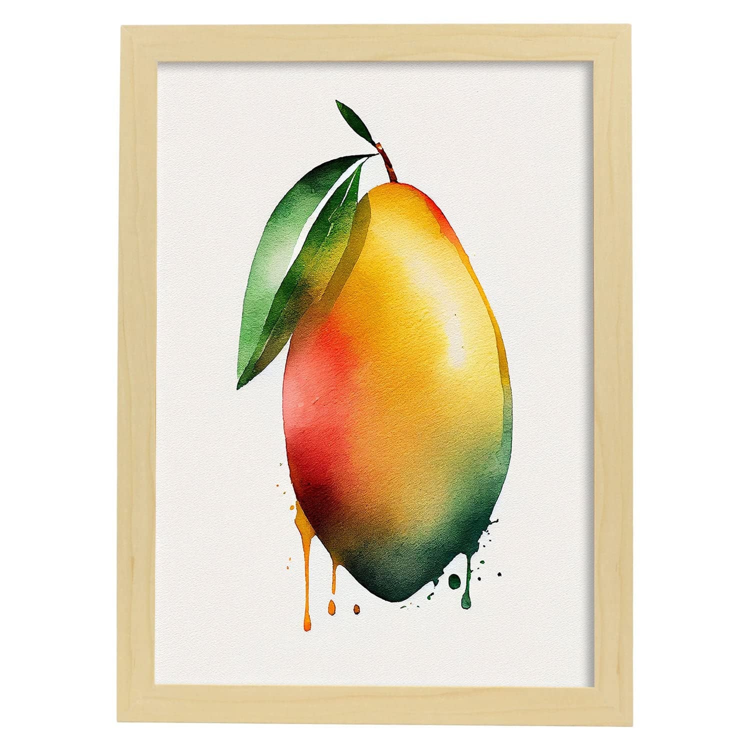 Nacnic poster de mango a todo color ilustraciones de frutas verduras y comida sana en estilo acuarela diseño moderno y a3 con marcos de madera clara