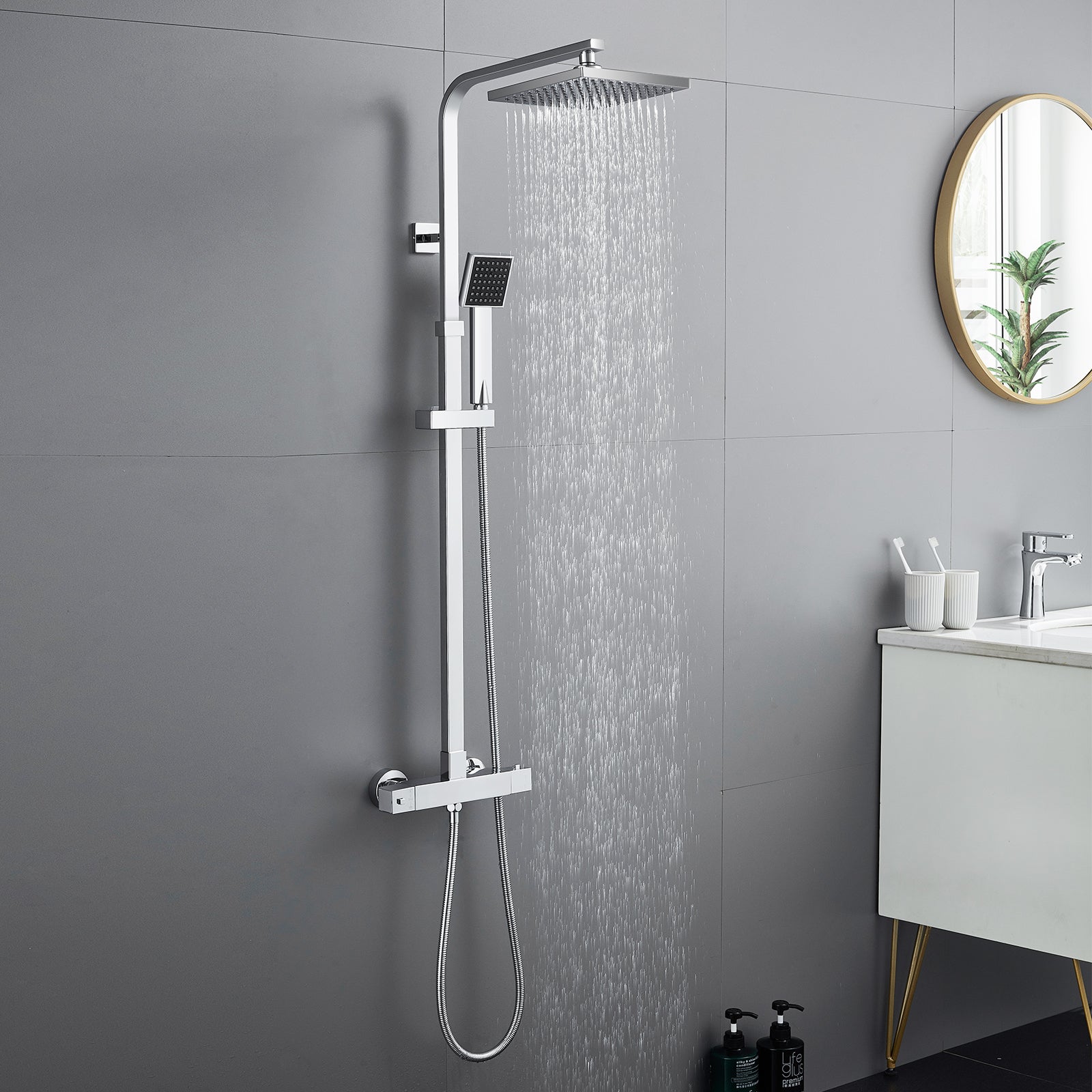 Colonne de douche thermostatique, Auralum max Pomme 200 mm+Douchette 2 jets,Chrome - EU Modèle - 6