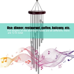 Carillon Éolien Extérieur Carillon à Vent De Jardin Cloches Avec 12 Tube En Alliage D'aluminium Pour Jardin Patio Décor Maison Intérieur Extérieurs Cadeau, Argent