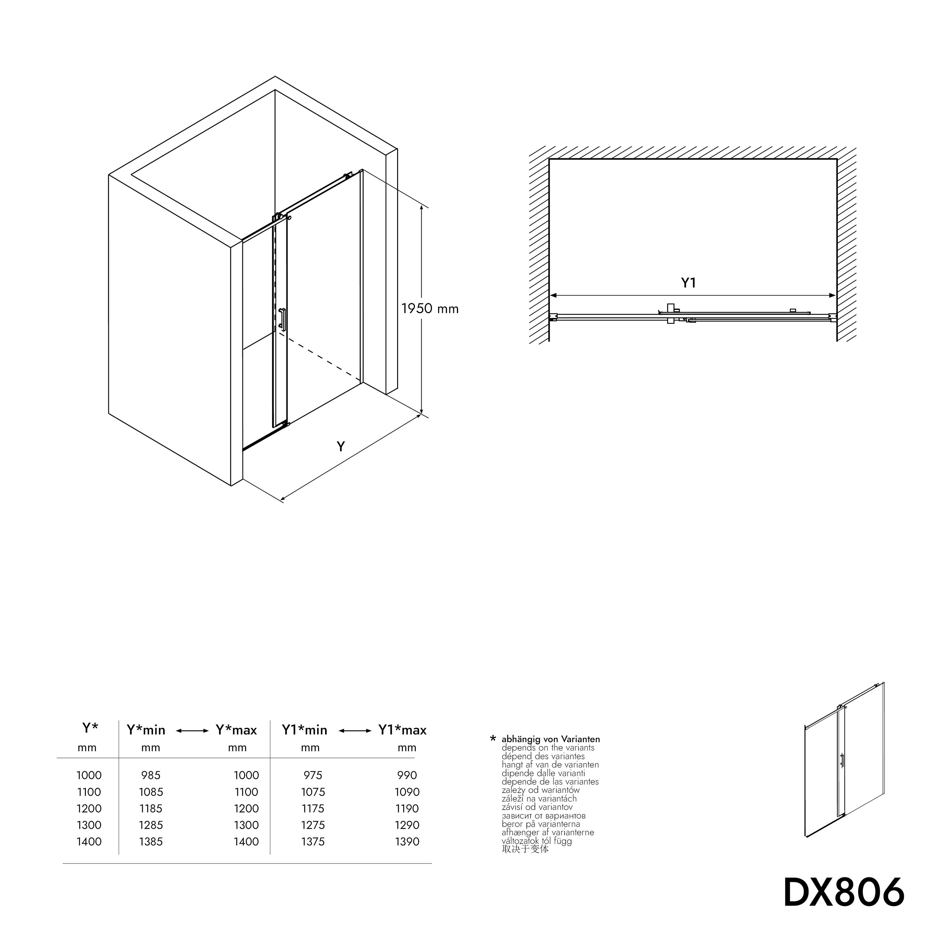 Bernstein Drzwi prysznicowe przesuwne ze ścianką DX806A FLEX szkło ESG 6 mm z powłoką Nano 130 cm - 5