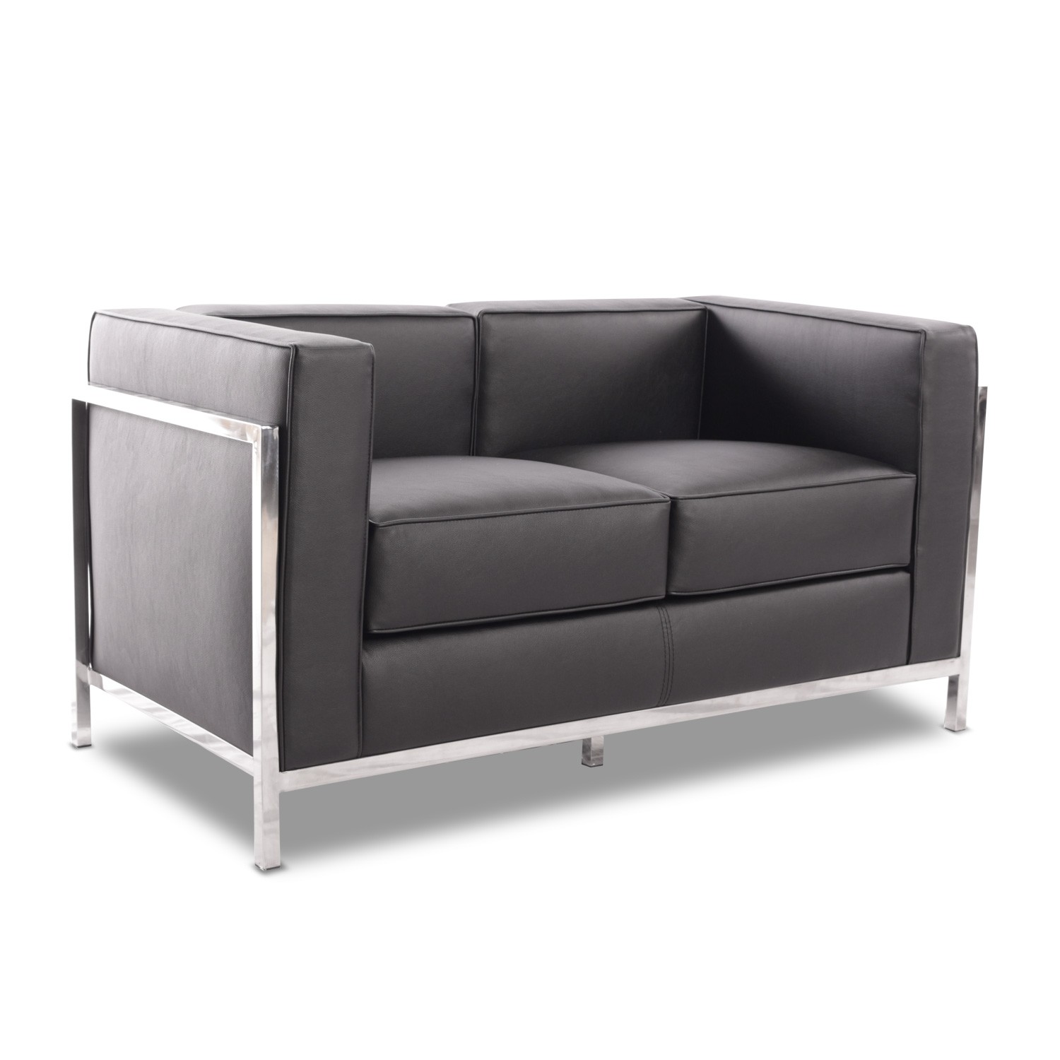 Mf - sofá lobby, 2 plazas, acero inoxidable, tapizado en similpiel negra. 70 x 132 x 68 cm