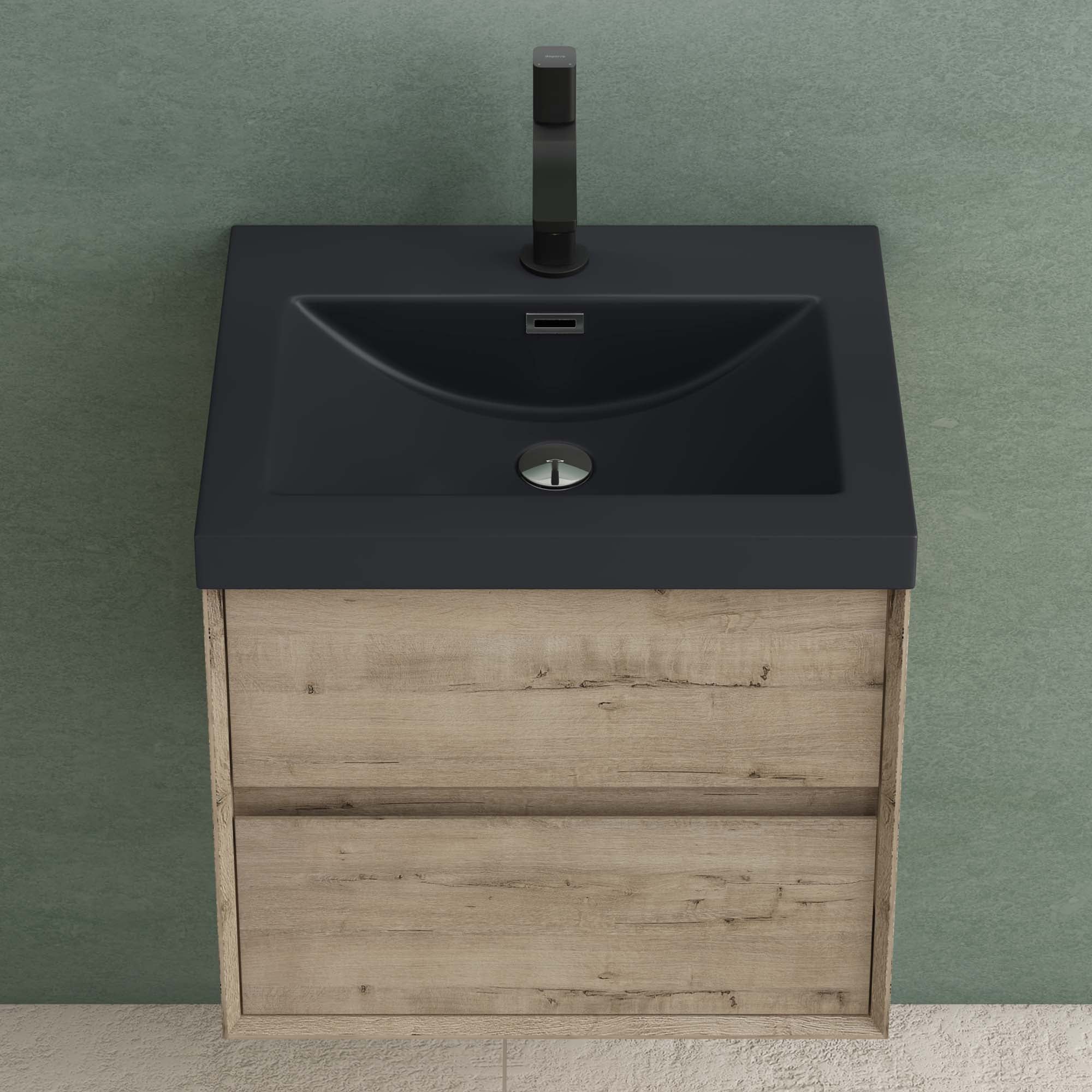 Mai & Mai Meuble De Salle De Bain Chêne Blanc Clair Avec Lavabo Anthracite Mat Meuble Sous Vasque 60x48x55cm Meuble Suspendu Avec 2 Tiroirs Rimo | Leroy Merlin