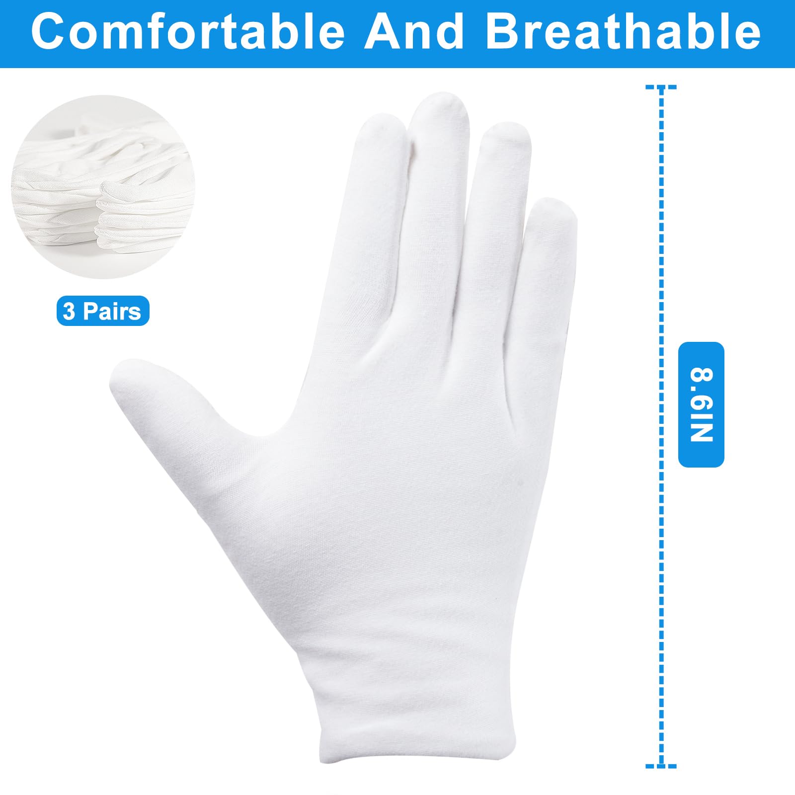 Lot de 12 Paires de Gants Hydratants en Coton Blanc pour la Nuit et le Coucher,Qualité Supérieure,Anti-eczéma,Pour Peau Sensible et irritée - 3
