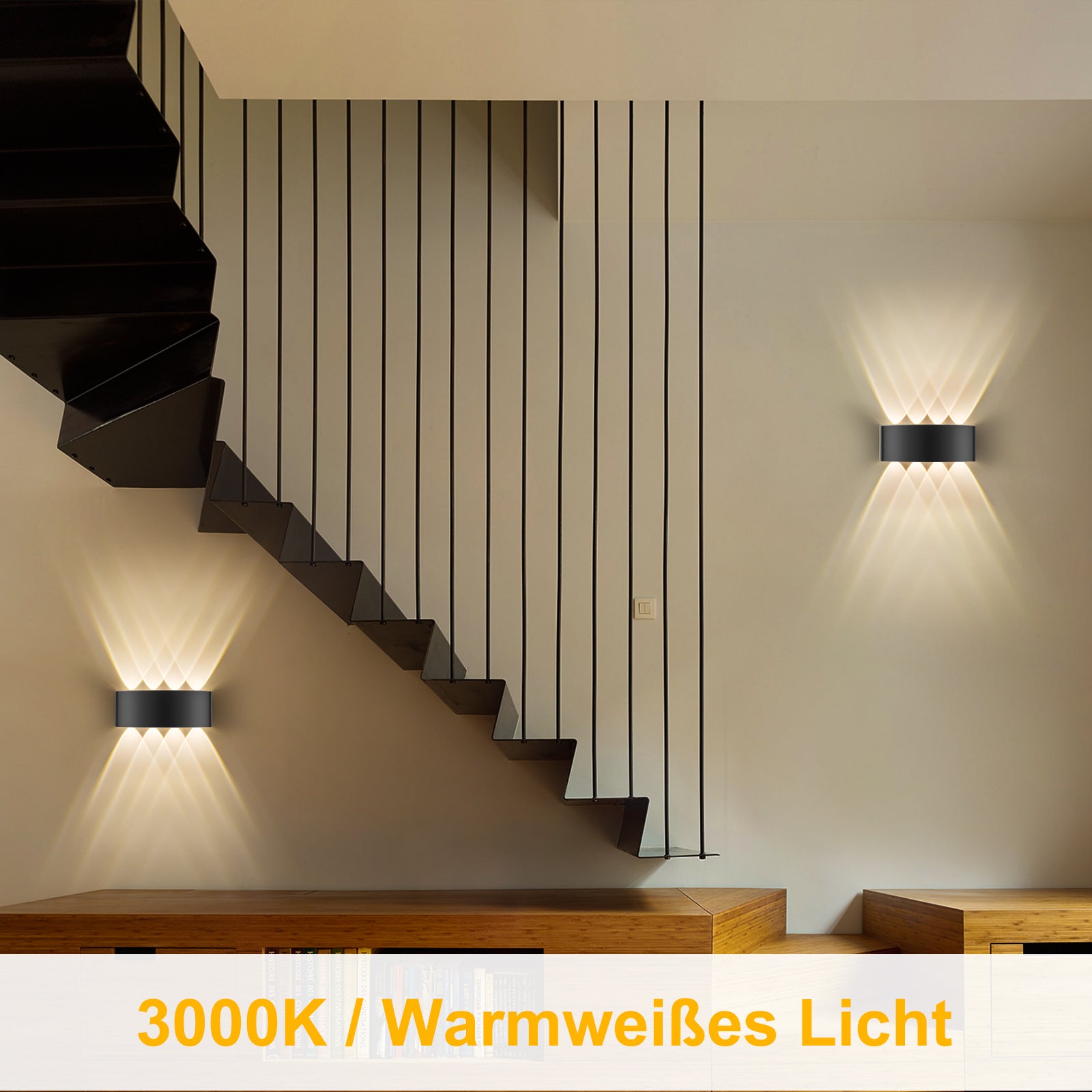 Applique murale LED intérieure/extérieure avec arrivée électrique, Luminaire de salle de bains, Noir, Aluminium, IP65, 640LM, 3000K, Lot de 2, LOVHAUS - 8