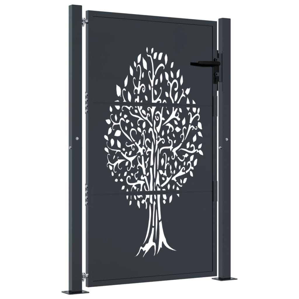 vidaXL Portail de jardin anthracite 100x125 cm acier conception d'arbre - 2