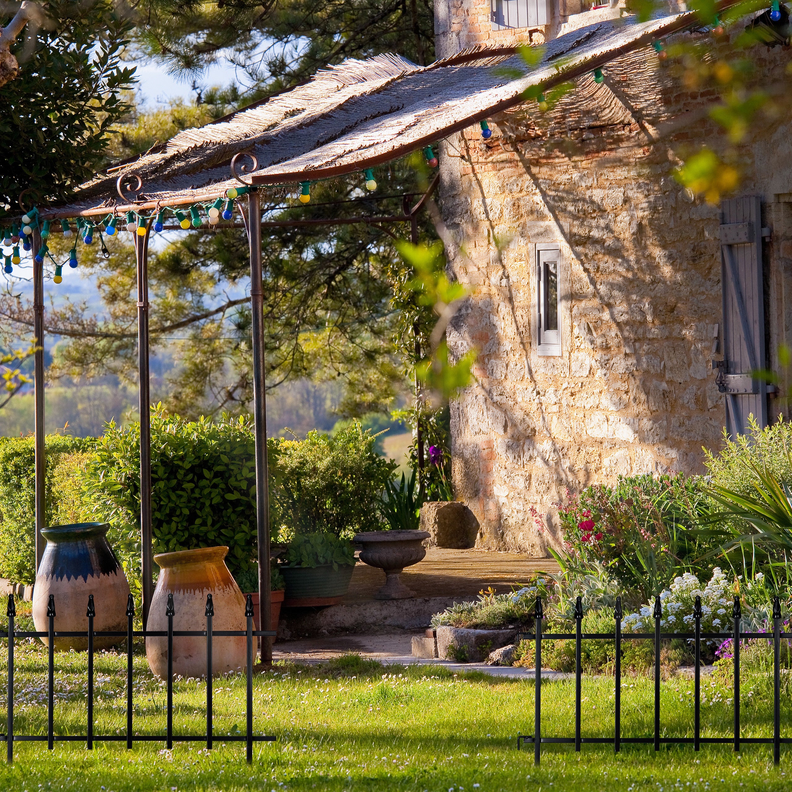 Recinzione Da Giardino In Ferro 4 Elementi - Design Gotico Nero, Espandibile, Per Aiuole E Bordure