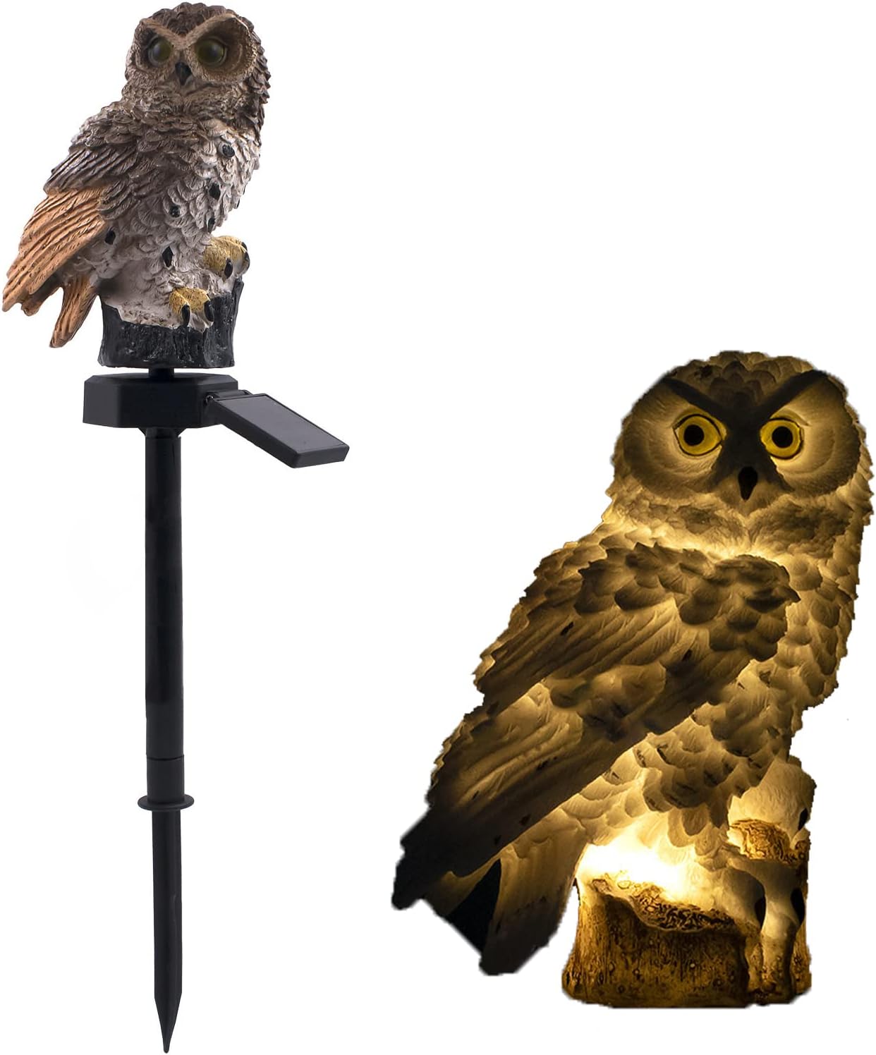 Lampa solarna zewnętrzna, kreatywna lampa ogrodowa z żywicy, wodoodporna, z motywem sowy, dekoracyjna lampka nocna do ogrodu i domu, brązowa