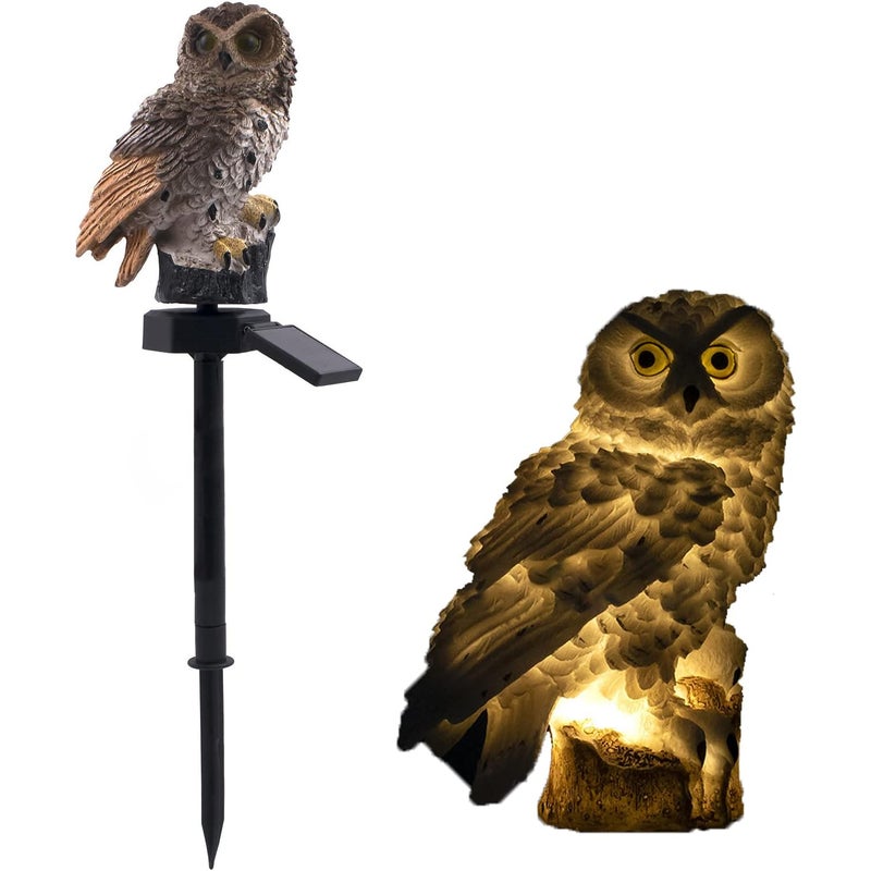 Lampa solarna zewnętrzna, kreatywna lampa ogrodowa z żywicy, wodoodporna, z motywem sowy, dekoracyjna lampka nocna do ogrodu i domu, brązowa