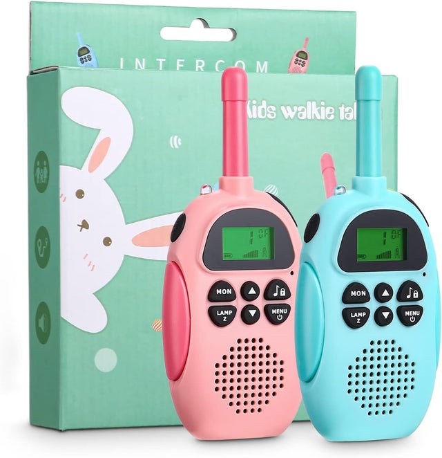 2 Pack de talkies-walkies pour enfants, talkies-walkies rechargeables, jouet radio pour enfants à 22 canaux, aventures en plein air - Rose Bleu