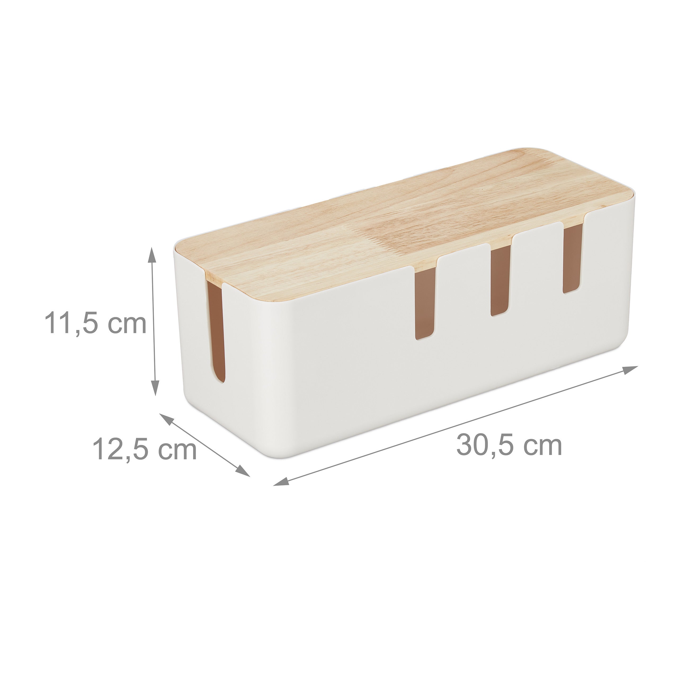 Boîte cache-câbles pour 2 multiprises, en plastique avec couvercle en bois, 11,5 x 30,5 x 12,5 cm, blanche, Relaxdays - 4
