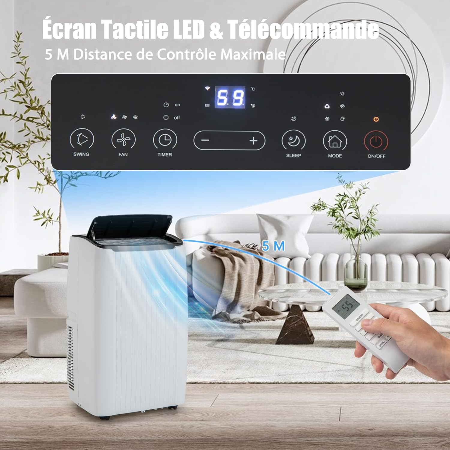 Ar Condicionado Portátil de 3,5 kW/12000 BTU, R290, Frigorífico/Ventilador/Desumidificador/Aquecedor, Temporizador 24 horas, Comando/Wi-Fi, 42㎡ [Clas - 6