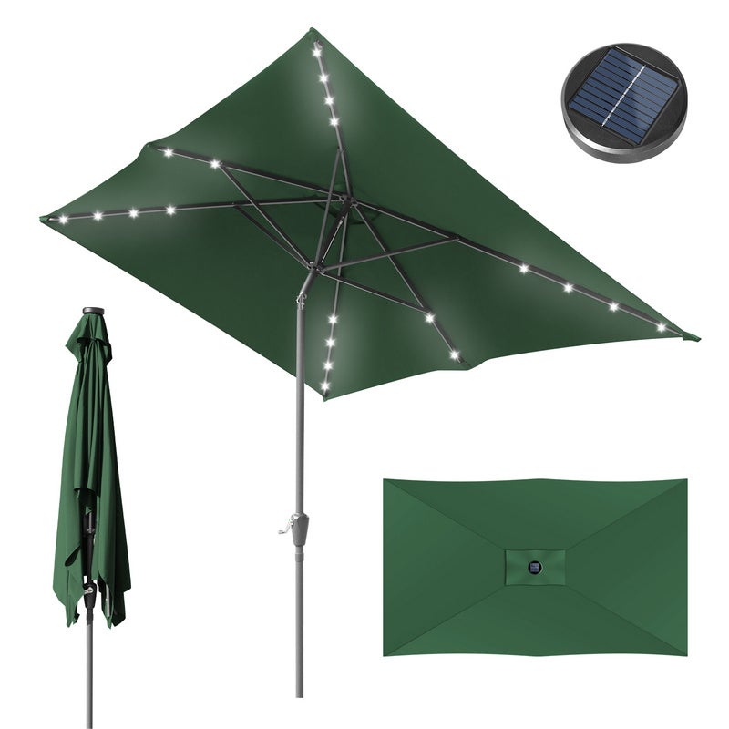 Parasol prostokątny 200x300 cm, UV30+, na balkon, taras i do ogrodu, z korbką i diodą LED, zielony