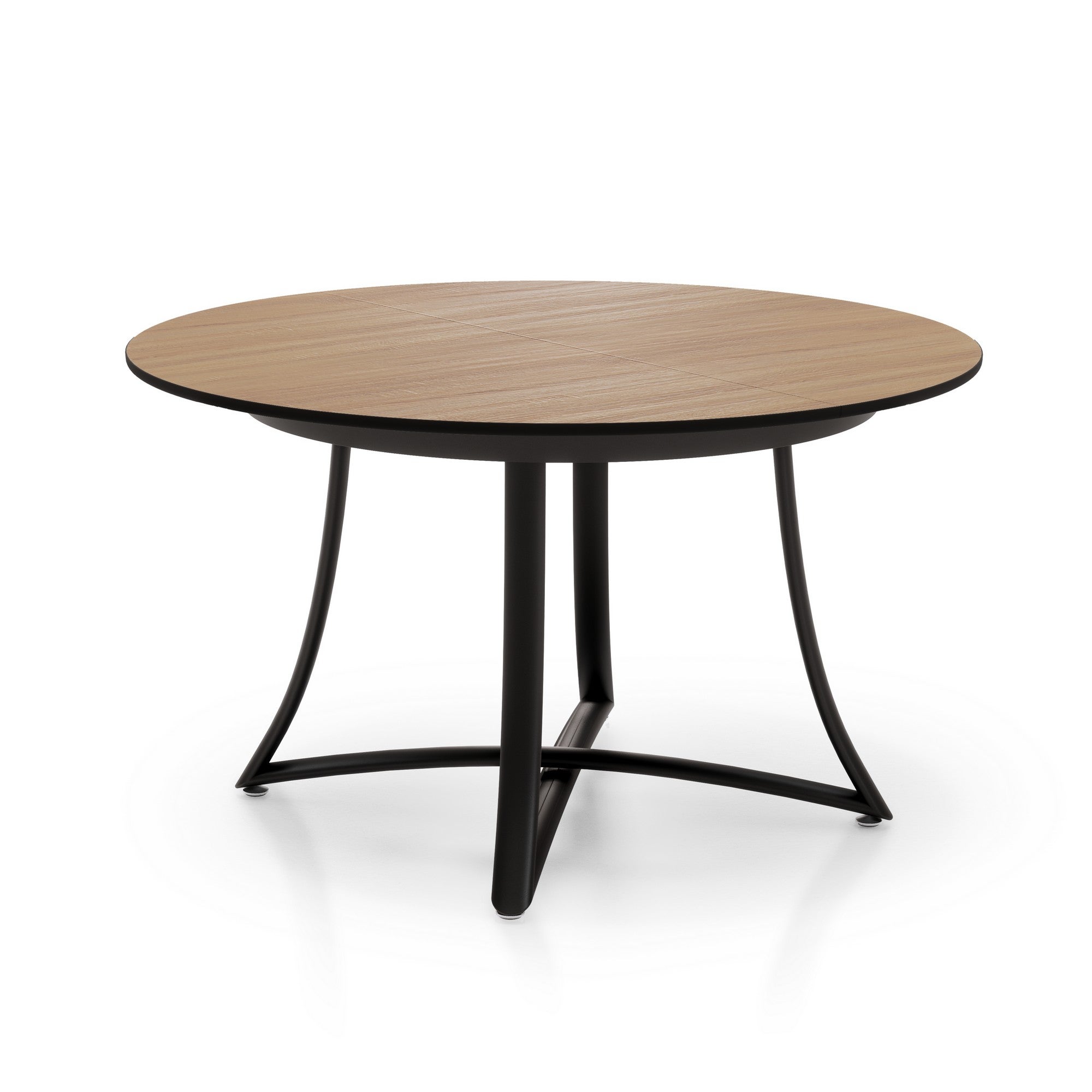 Stół okrągły rozkładany DAFNE WOOD, dąb blond, płyta MDF, Ø118/148 cm, nogi czarne, idealny do kuchni lub jadalni