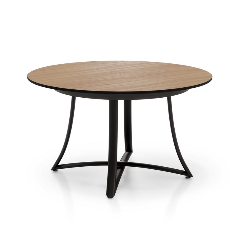 Stół okrągły rozkładany DAFNE WOOD, dąb blond, płyta MDF, Ø118/148 cm, nogi czarne, idealny do kuchni lub jadalni