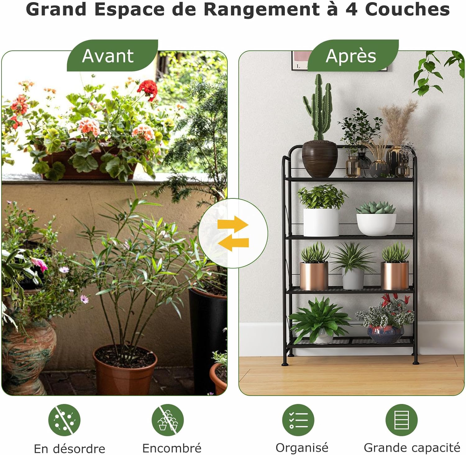 Support de Plantes Pliable à 4 Niveaux en Métal, 60 x 25 x 100 cm, Noir - 5