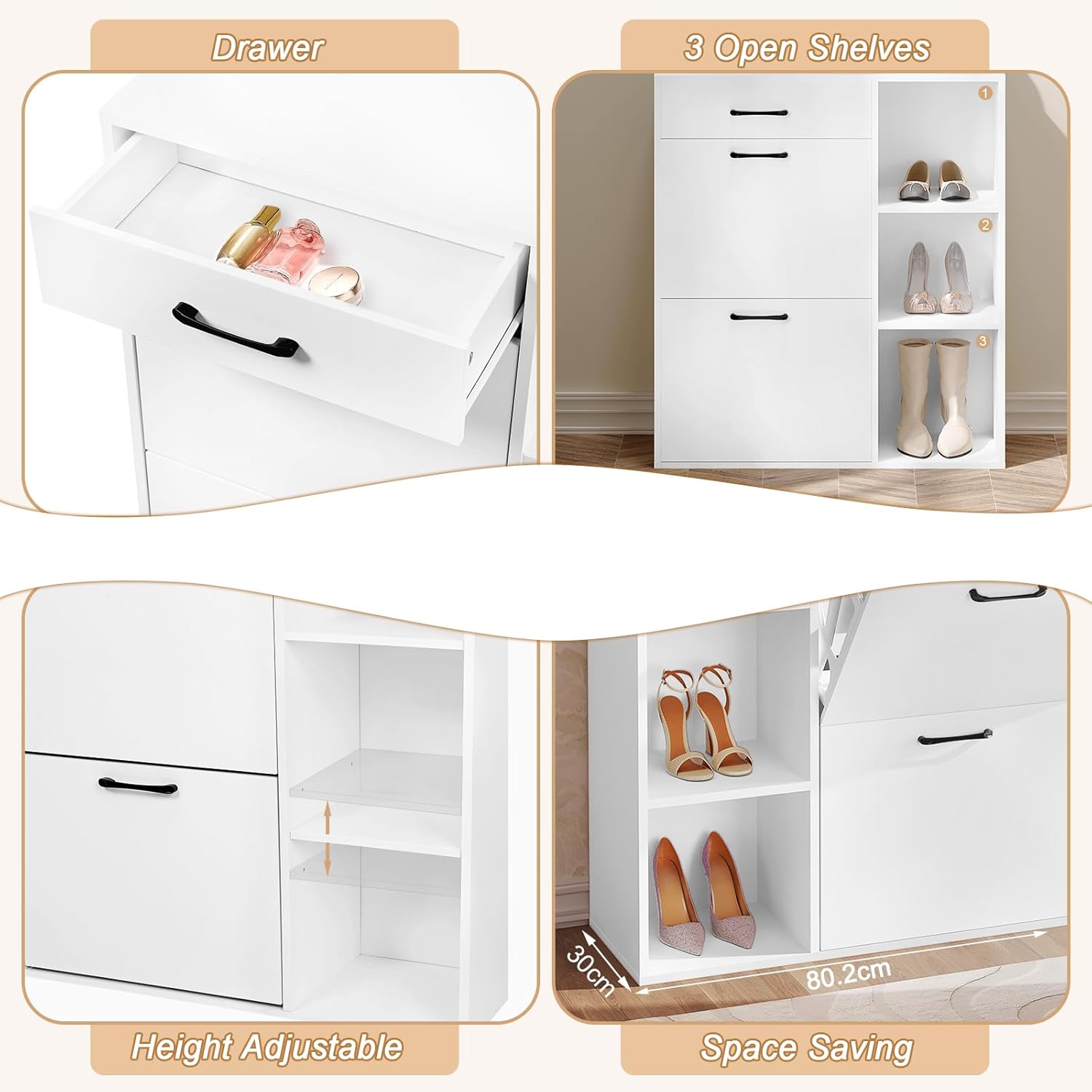 WOLTU Meuble à Chaussures en Bois Composé, 80x90x30cm, , Armoire à Chaussures à 3 Niveaux, Étagère à Chaussures, Blanc - 3