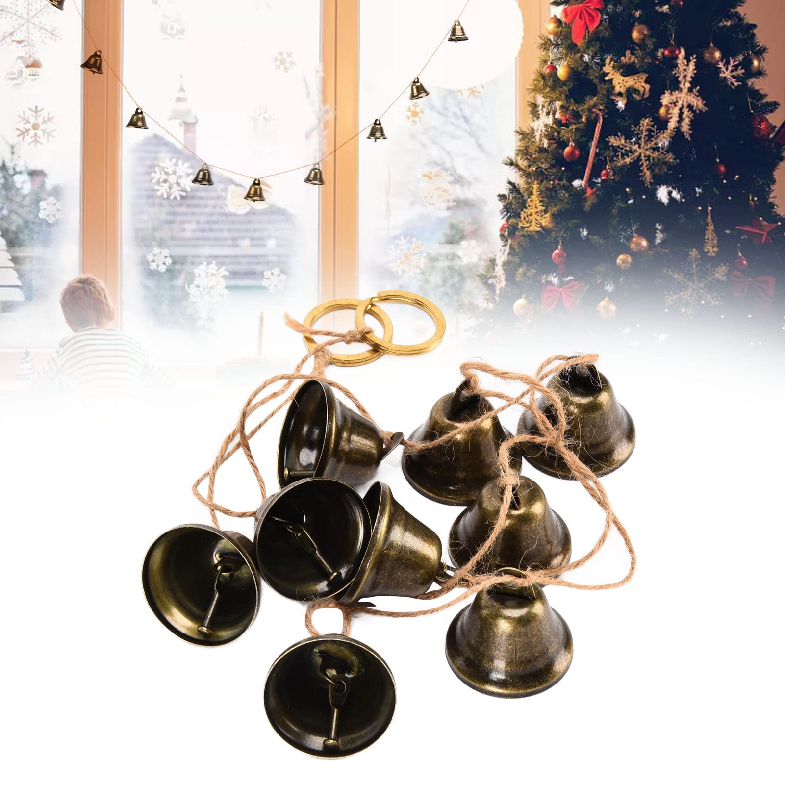 Campanas decorativas, 9 cuerdas de campanas colgantes, campanas pequeñas para colgar en la pared, campanas navideñas vintage de hierro para decoracion - 4