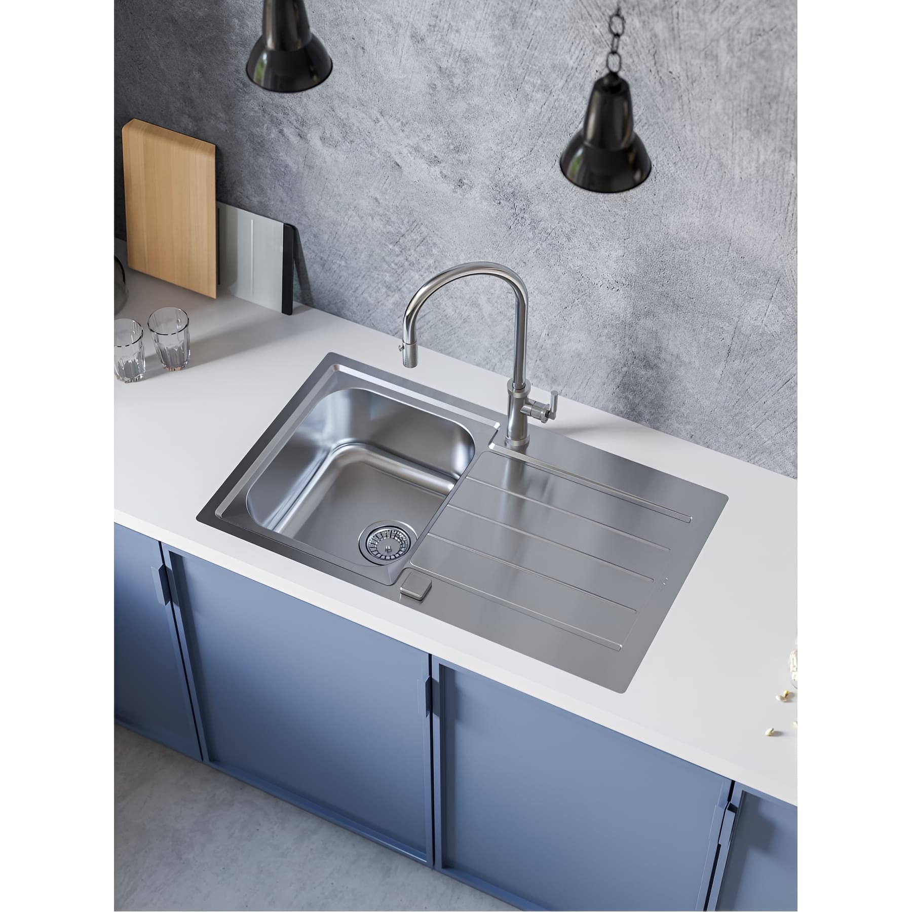EVIER EGOUTTOIR 1 CUVE INOX MICRO-STRUCT ENCASTR LINE+ INOX 86T - 2