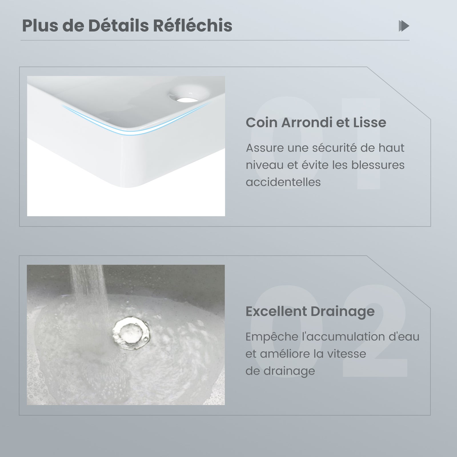 Lavabo Vasque en Céramique Rectangulaire avec Vidange Pop-up, Vasque à Poser Blanc 60 x 35 x 11 CM Style Moderne pour Salle de Bain - 3