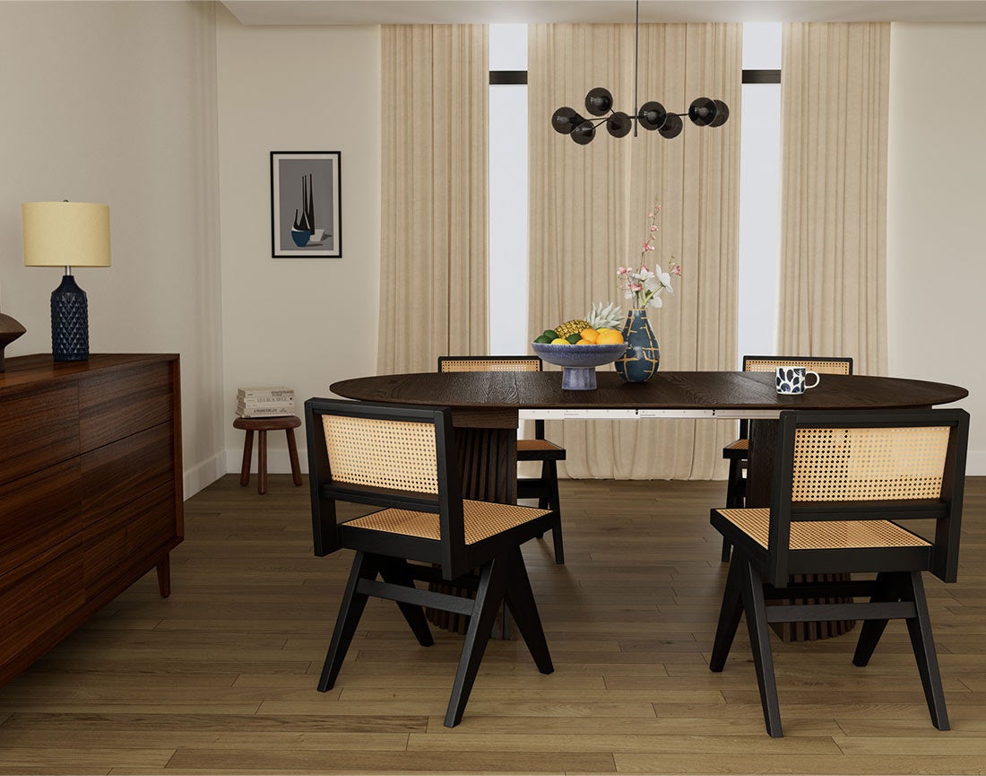 Table à manger ronde extensible effet bois foncé 4/8 personnes D120 - FREYA - Best Mobilier - 9