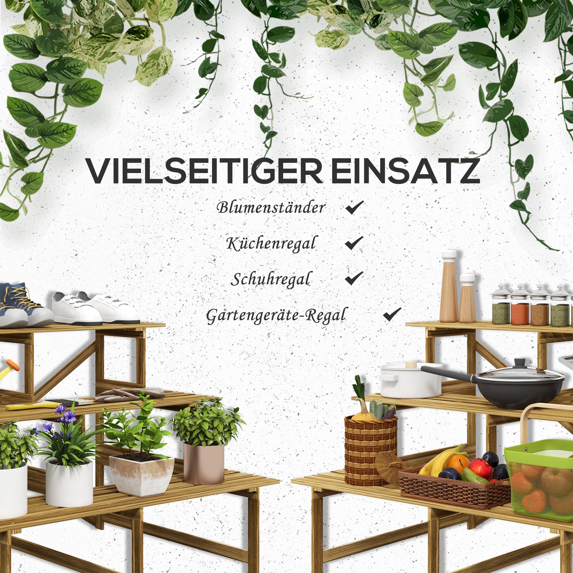 Escalier à plantes étagère à fleurs 3 marches en bois de sapin 120x80x78cm pour jardin balcon et terrasse - 3