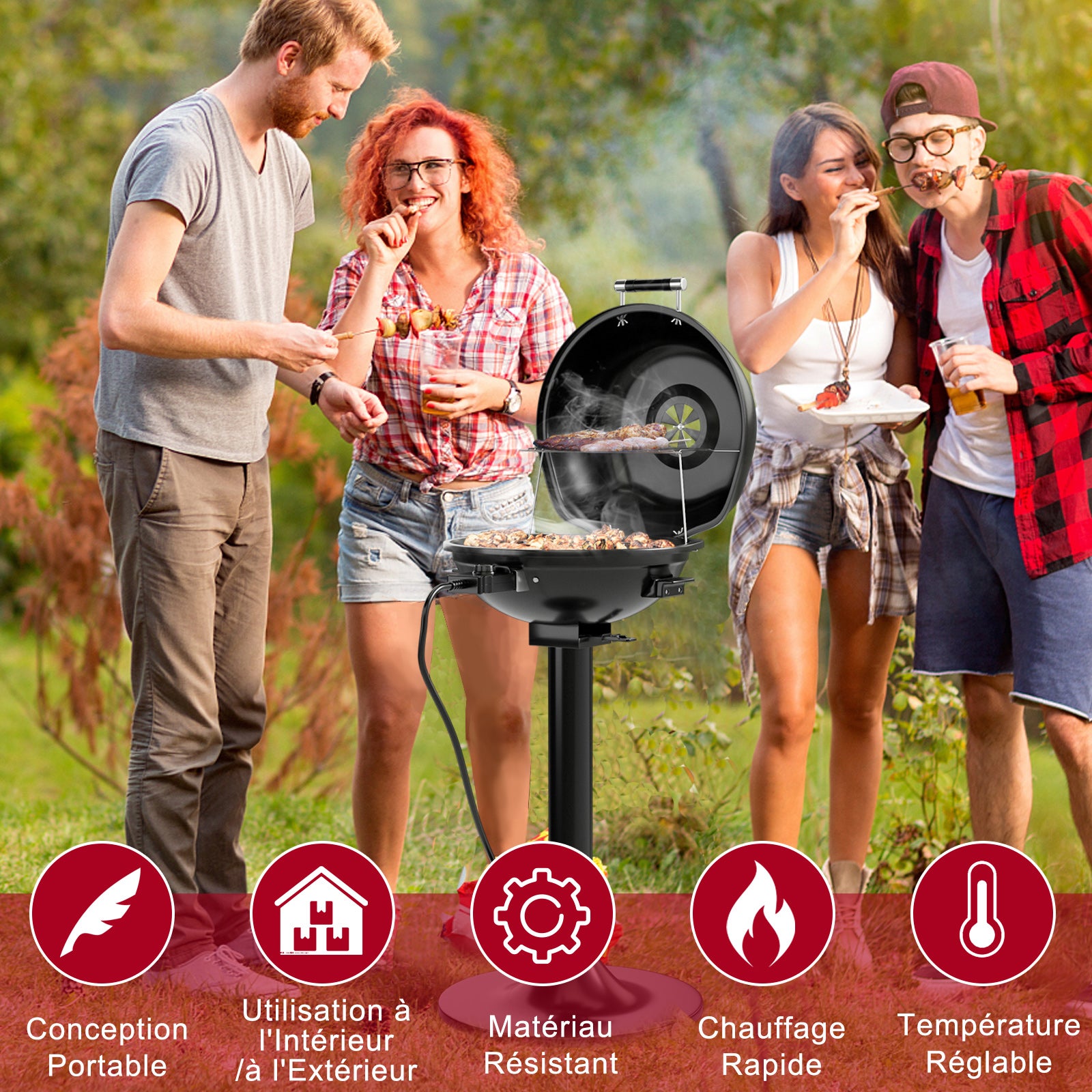 Grill Elettrico per BBQ, Grill Portatile Verticale con Griglia Scaldavivande Rimovibile Antiaderente, Temperatura Regolabile, 1600 Watt Grill - 7