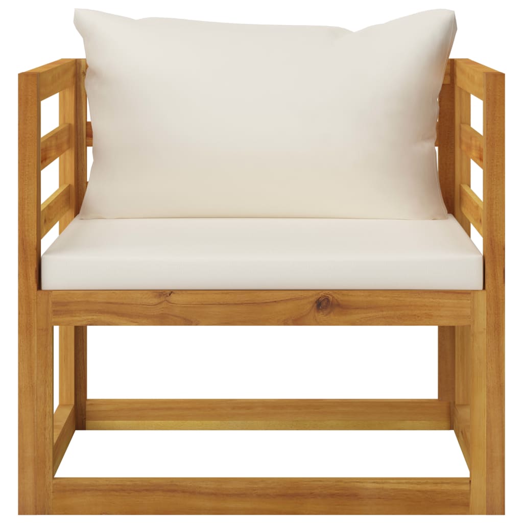 Salon de jardin 5 pcs avec coussin Crème Bois d'acacia solide 4 - 8