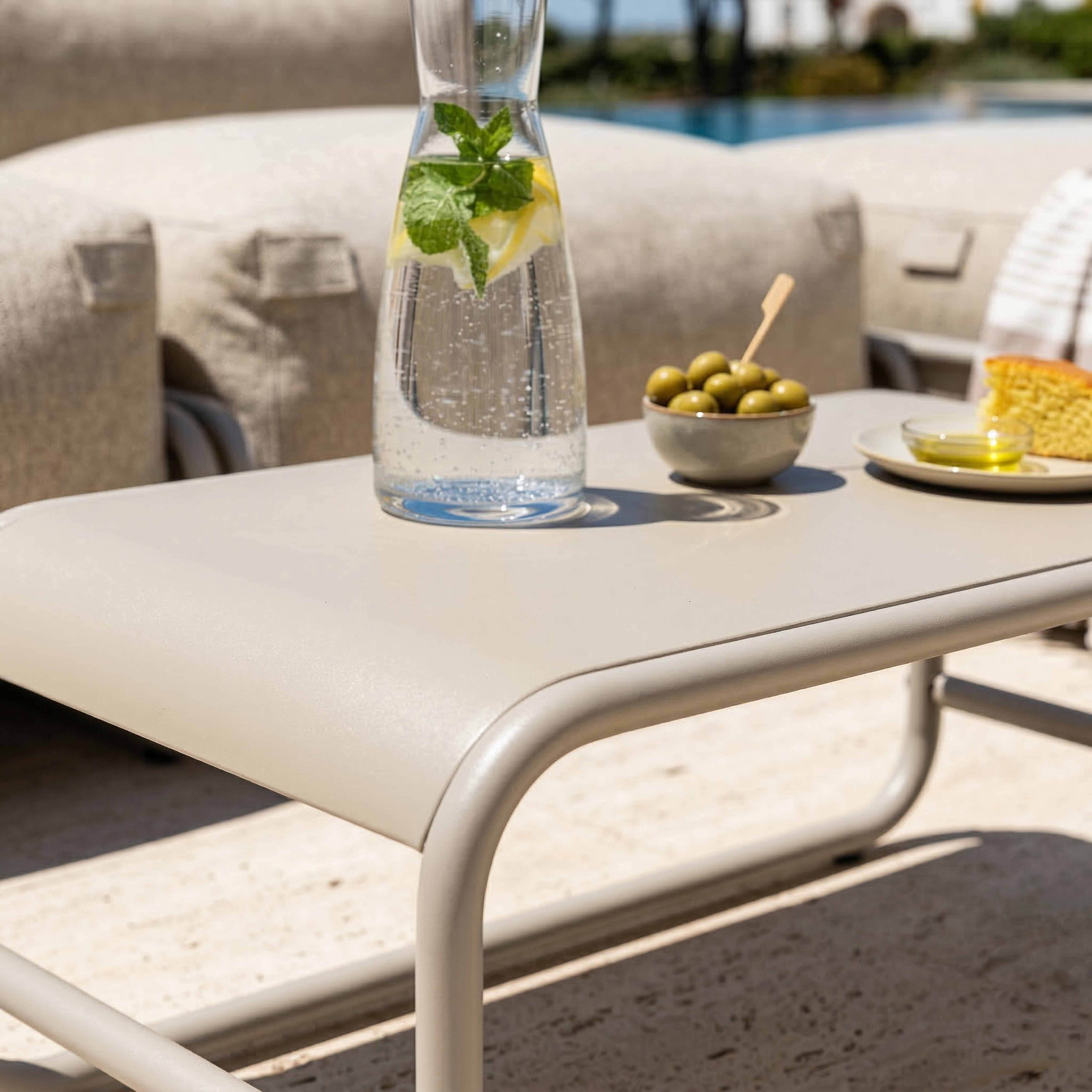 Table basse de jardin en métal 85x40x30 cm beige, Mixi - Oviala - 4