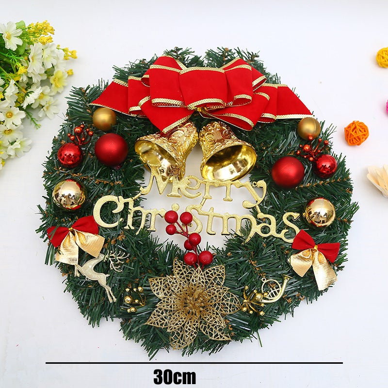 Guirlanda de Natal de 30 cm com enfeites e arco, guirlanda de porta, decoração de Natal, guirlanda de Natal com sinos, guirlanda de Feliz Natal - 4