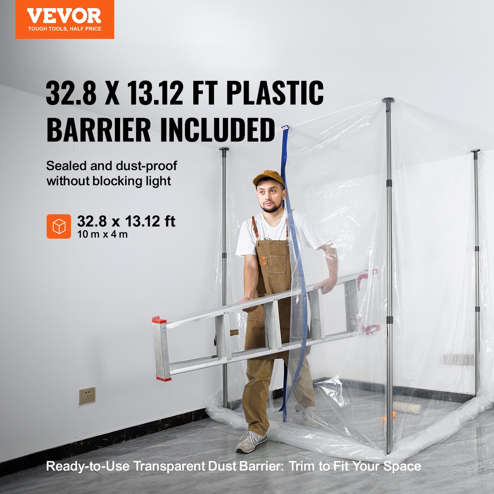 Kit Barrière Anti-Poussière VEVOR 10x4m avec Perches Télescopiques 0,9-3m Écran Anti-Poussière avec Fermeture Éclair Magnétique Sac pour Rénovation - 2