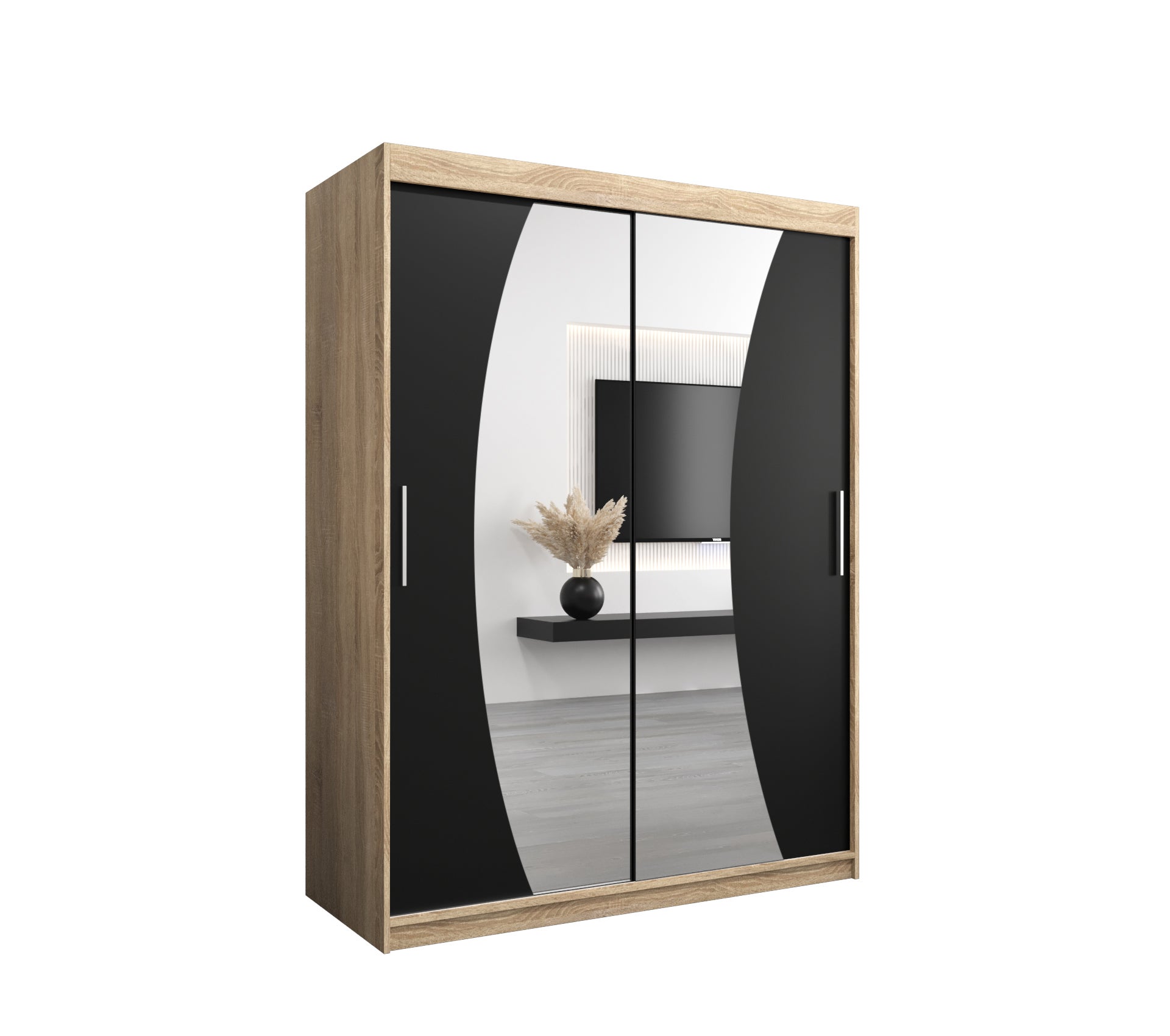 Szafa przesuwna garderoba WAVE 150 x 62 x 200 cm Sonoma + Czarny - Abiks Meble