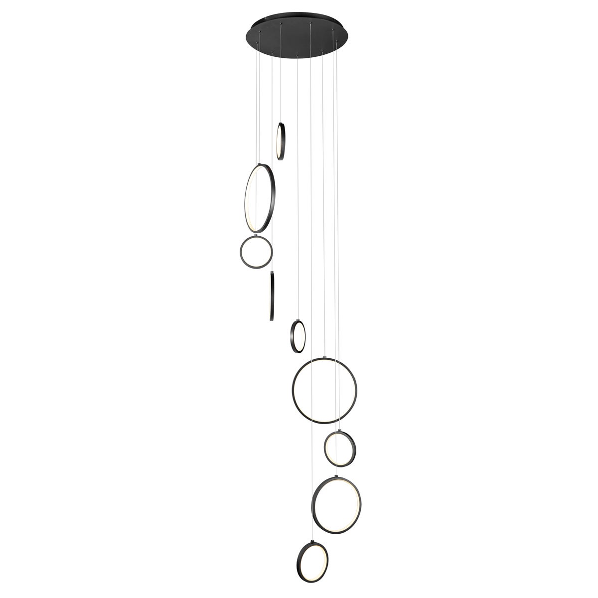 Designerska lampa wisząca czarna 9-punktowa z diodami LED z 3-stopniową regulacją ściemniania - Vide Anella