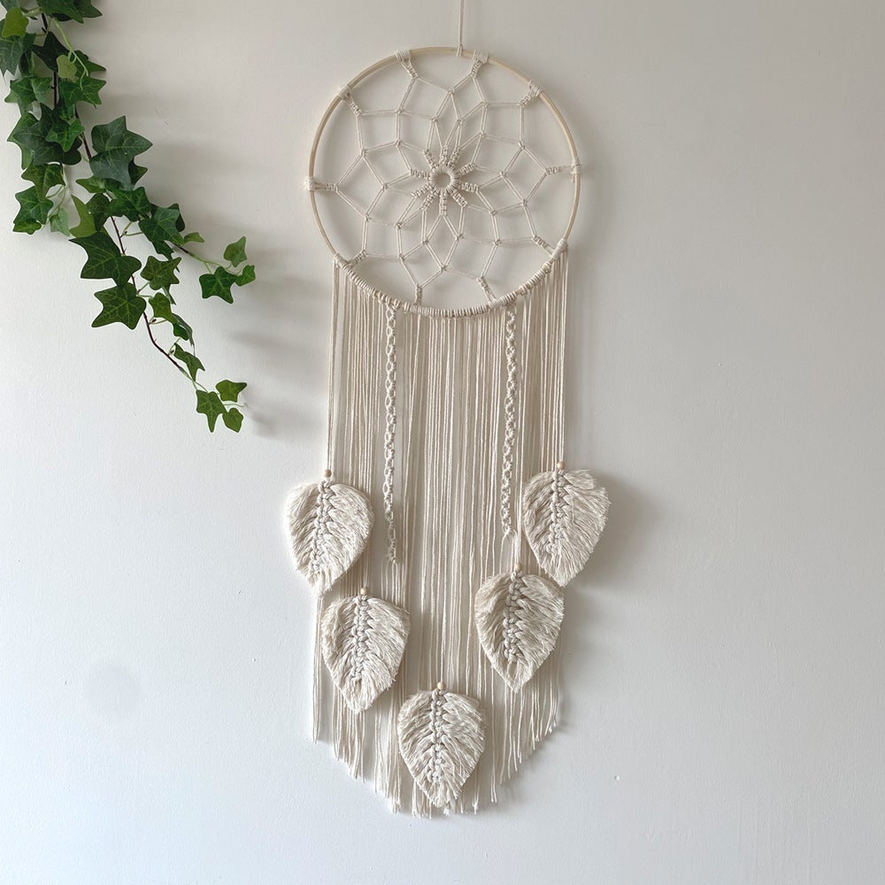 Łapacz snów do sypialni dla dorosłych, duża dekoracja ścienna w stylu boho z 5 plecionymi frędzlami z piór