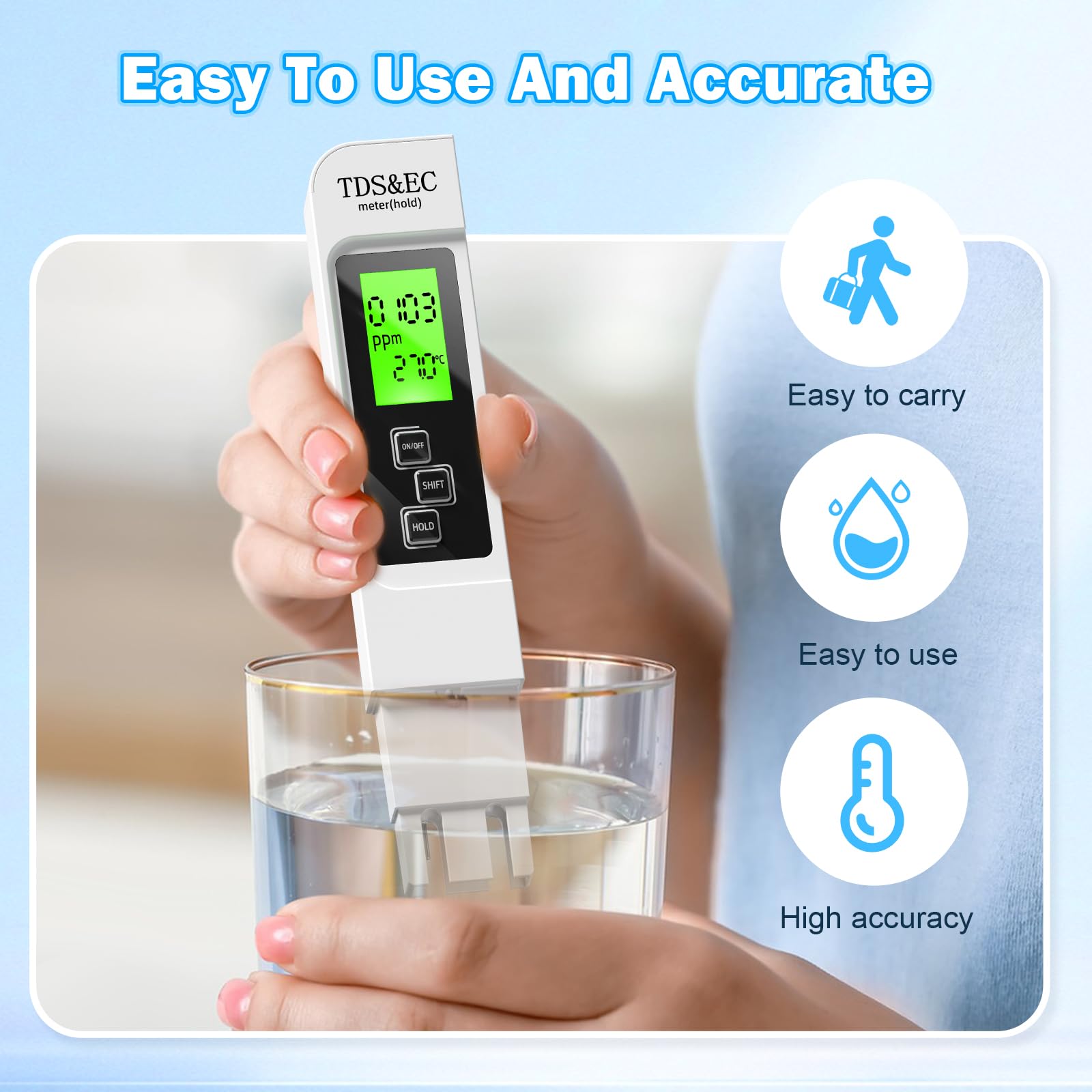 Tester per acqua TDS 4 in 1 - TDS EC e termometro (°C, °F), kit per test della qualità dell'acqua acqua potabile,acqua del rubinetto,pozzo, piscina - 6