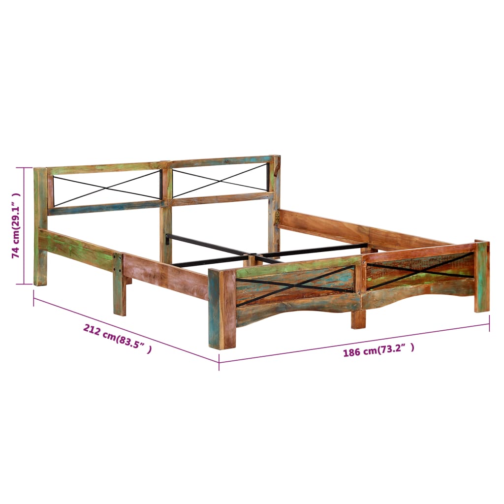 Cadre de lit sans matelas en bois de récupération massif 180 x 200 cm - 8