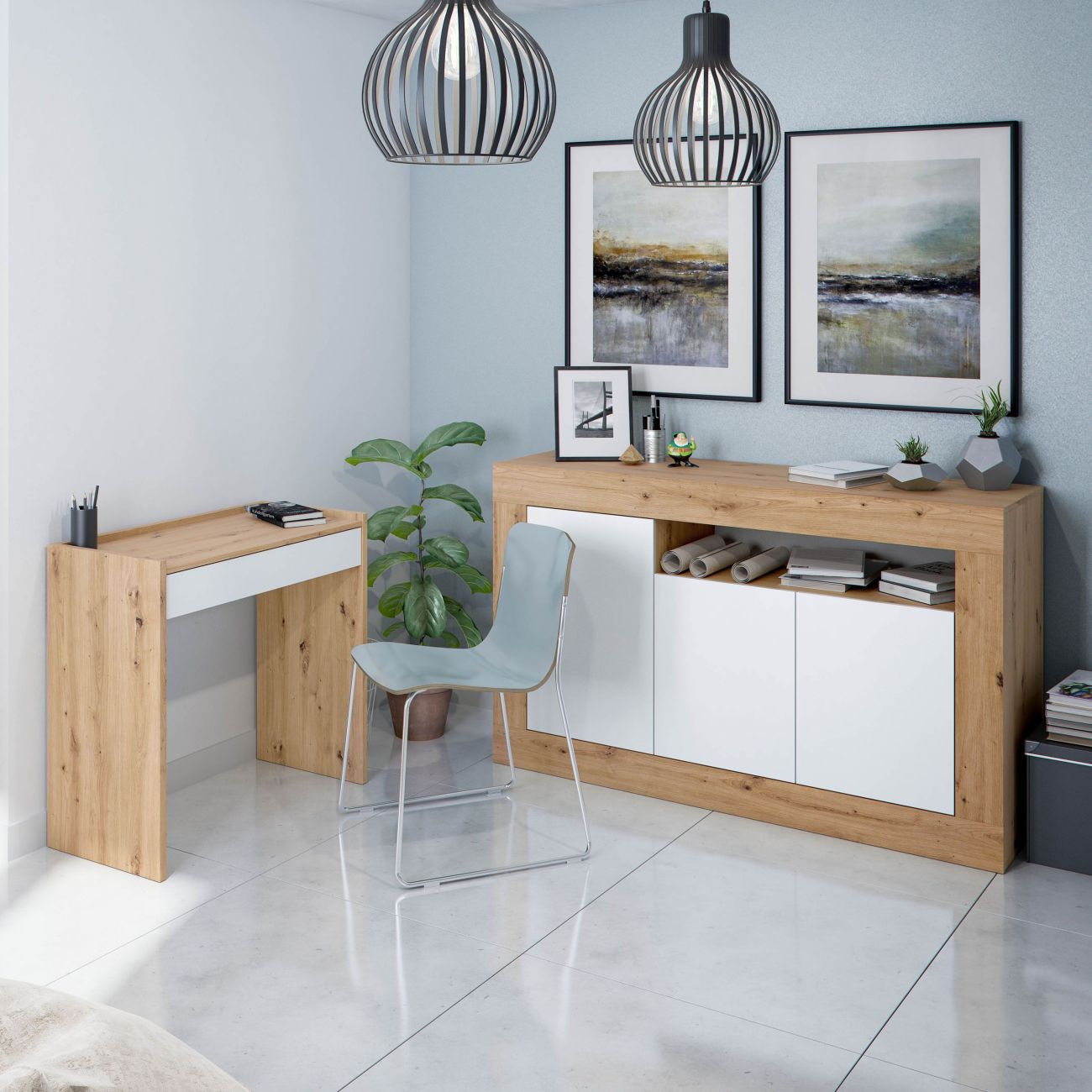 Buffet a 3 ante e 1 foro Velho - Rovere Nodi e Bianco Artik 87 A X 144 AN X 42 P - 6