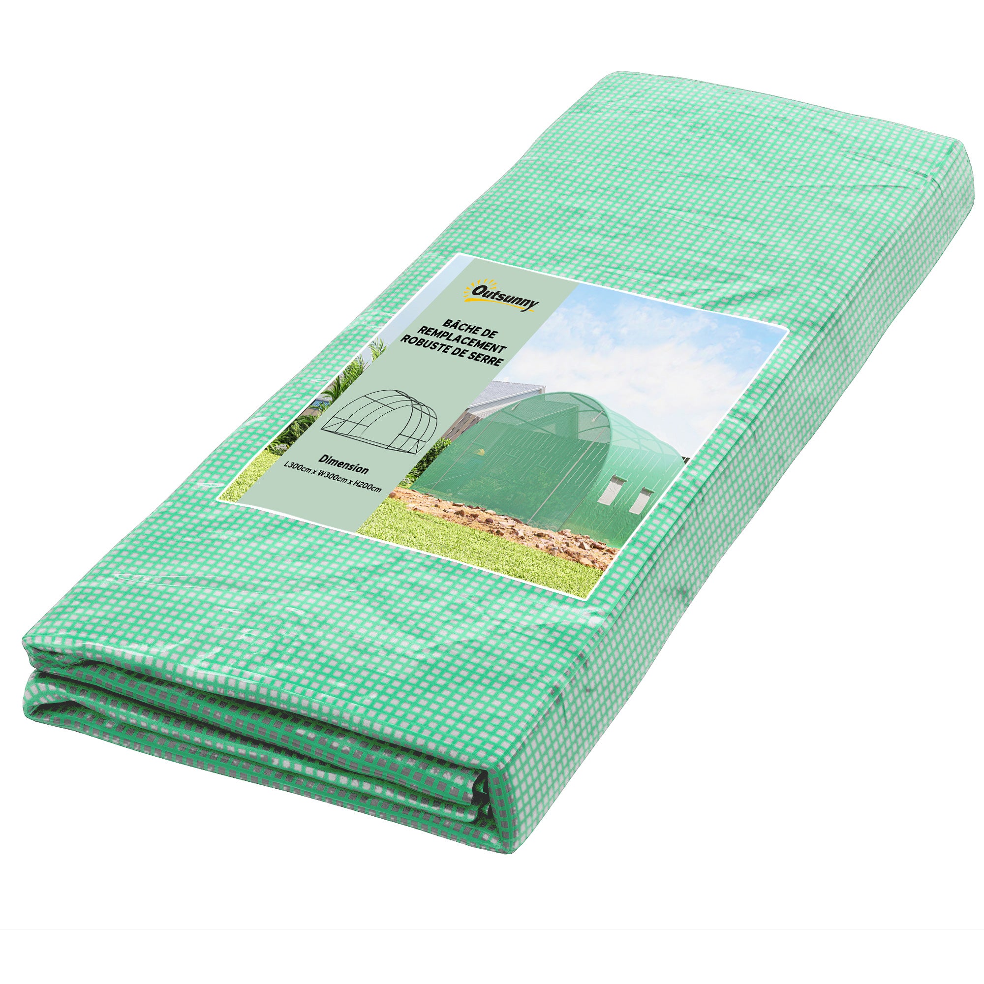 Bâche de Rechange Serre Tunnel 9 m², bâche 3 x 3 x 2 m PE Anti-UV imperméable 6 fenêtres + Porte Enroulable zippée foncé Vert - 3