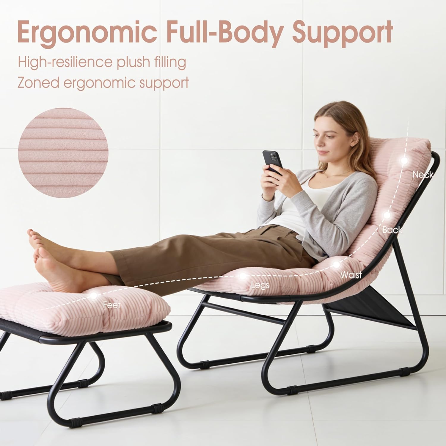 Fauteuil extérieur en acier avec coussin, pouf offert, chaise de jardin moderne pour terrasse et balcon - 2