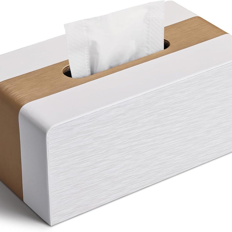 Pudełko na chusteczki prostokątne ze skóry syntetycznej - 25 × 13,7 × 9,4 cm (złoto + biel)