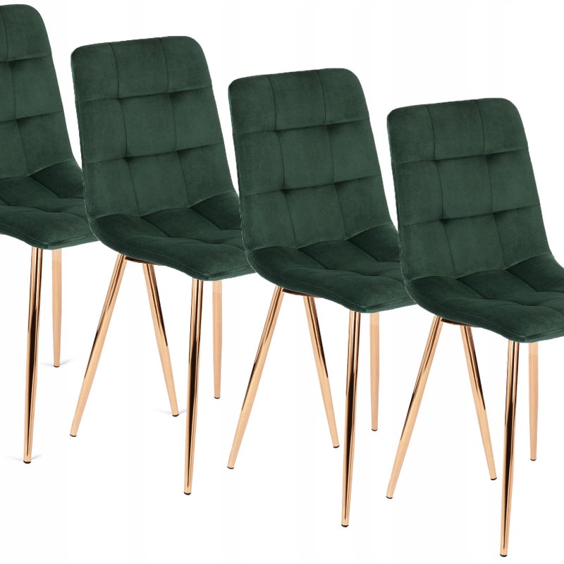 Zestaw 4x Krzesło Tapicerowane Welurowe Jadalni Kuchni Loft Zielone YORK